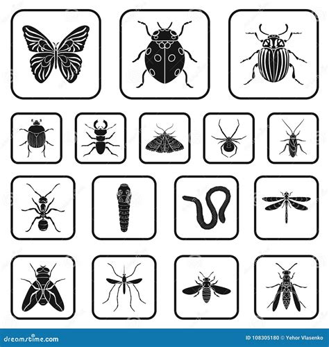 Different Kinds Of Insects Black Icons In Set Collection For Design