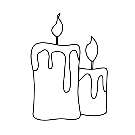 Contour Zwart Wit Tekening Van Twee Brandende Gesmolten Kaarsen