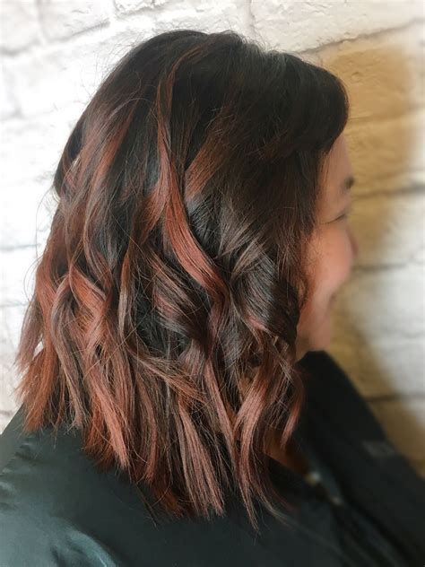 One of my friends told me that asian hair dyes are much more gentle and less damaging to your hair compared to western brands. Red brown copper balayage highlights on dark Asian hair ...