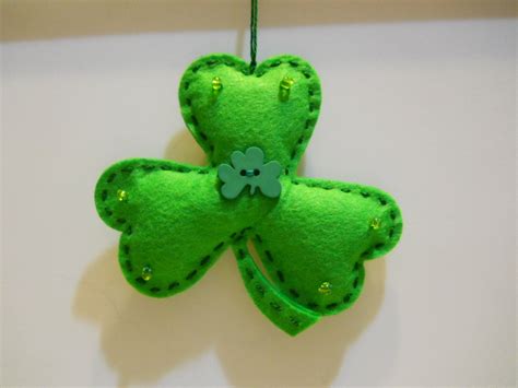 Shamrock Ornament From Felt With Shamrock Button And Glass Etsy