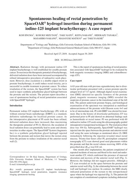 Pdf Spontaneous Healing Of Rectal Penetration By Spaceoar Hydrogel Insertion During Permanent