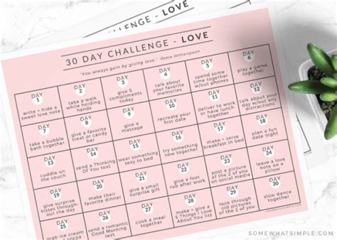 30 day love challenge free printable from somewhat simple