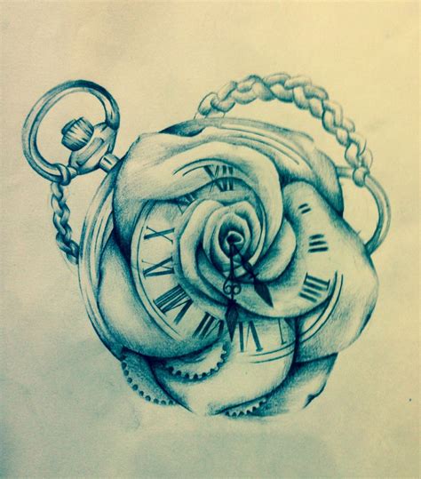 Clock Rose Merge Drawing Sketch Dope Tattoos Hand Tattoos Tattoo
