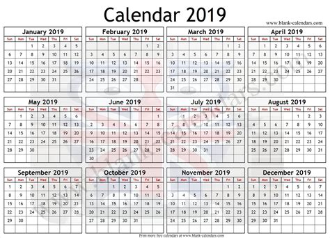 2019 Calendar Uk Printable A4 Calendar 2019 Template Blank Calendar