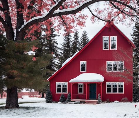 Premium Photo Red House In The Snow