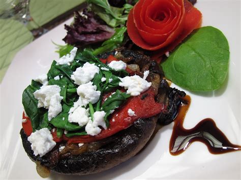 Grilled Portabella Mushroom With Roasted Red Peppers Fresh Spinach