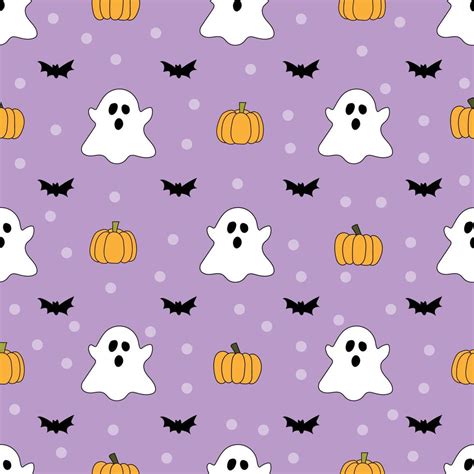 Halloween Seamless Pattern With Pumpkin Ghost And Bat In Purple