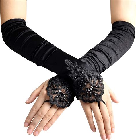 nuosen 1920s accessories long black fingerless gloves lace gloves black evening gloves wedding