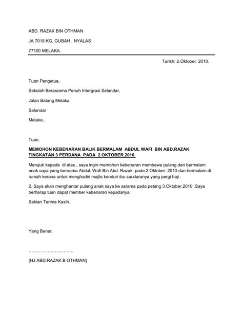 Perlu diingat, jangan menulis membuat permohonan cuti sekolah. Surat Rasmi Cuti Sekolah Kerana Balik Kampung - Kecemasan u