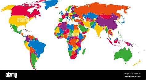 Multi Colored Blank Political Vector Map Of World With National Borders