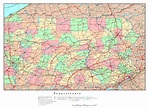 Large detailed administrative map of Pennsylvania state with roads ...