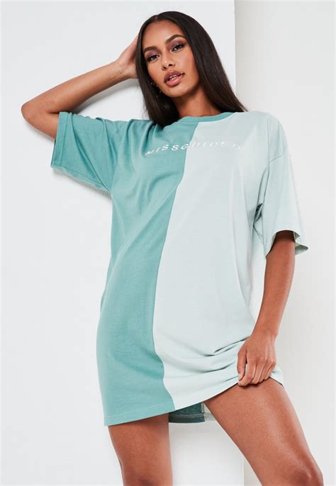 khaki-missguided-colourblock-oversized-t-shirt-dress-missguided