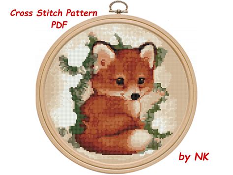 Nice Fox Cross Stitch Pattern In Pdf File Fabric Aida Count Size
