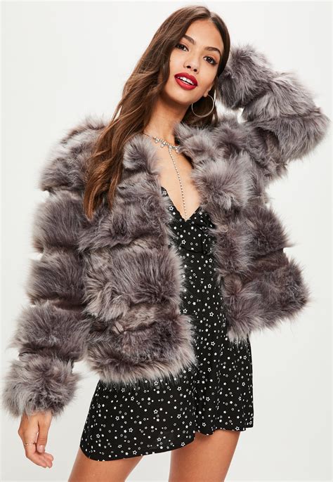 Lyst Missguided Grey Pelted Short Faux Fur Jacket In Gray