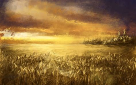 Art Field Wheat Ears Sky Clouds Wallpaper 1920x1200