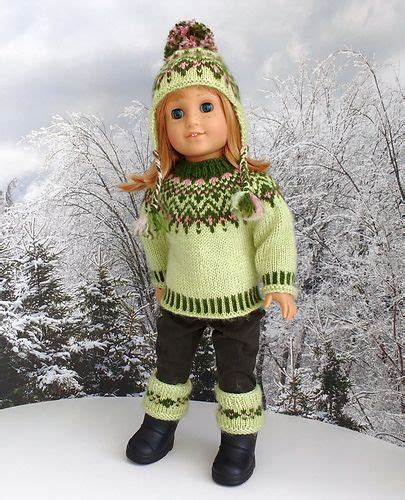 Fairestknits Green Fair Isle Set For Hannah And Nellie Doll Clothes