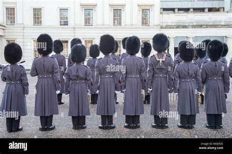 British Royal Guards In Winter Uniform Ready To Perform The Changing Of