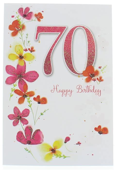 Age 70 Female Birthday Card 70th Birthday Flowers And Pink Glitter 70 7 75x5 25