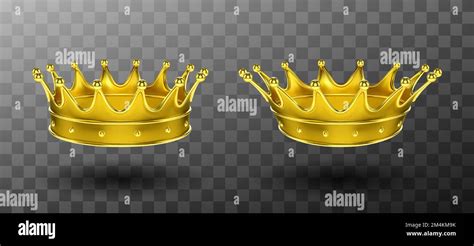 Golden Crowns For King Or Queen Set Isolated On Transparent Background