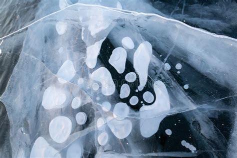 Gas Methane Bubbles Frozen In Blue Ice Of Lake Baikal Stock Image