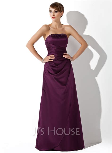 Sheathcolumn Strapless Floor Length Satin Bridesmaid Dress With Ruffle