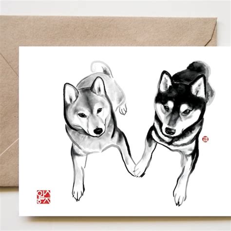 Shiba Inu Snowy Day Greeting Cardsunique Ink Painting Sumi E Etsy
