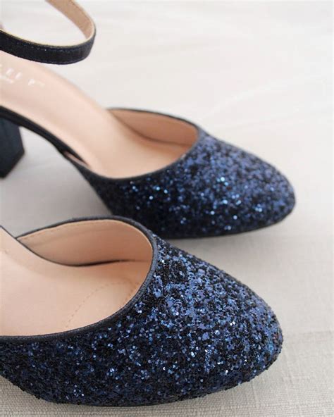 Navy Rock Glitter Block Heel With Wrapped Satin Tie Fall Etsy Navy