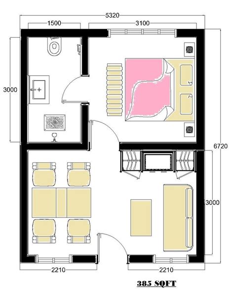 The Floor Plan For A Small Apartment With Two Beds And One Living Room