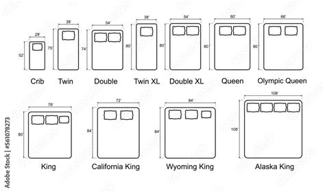 Bed Sizes And Mattress Dimensions Pictograms Depict Icons Of Bed