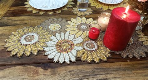 Sunflower Beaded Table Runner Placemats Coasters Etsy