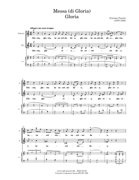 Messa Di Gloria 2 Gloria Giacomo Puccini Sheet Music For Piano