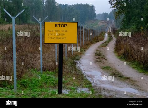 Die Polnische Grenze Zu Kaliningrad Russland Und Litauen Und Ein