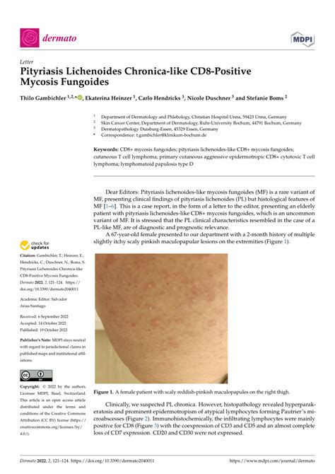 Pdf Pityriasis Lichenoides Chronica Like Cd8 Positive Mycosis Fungoides