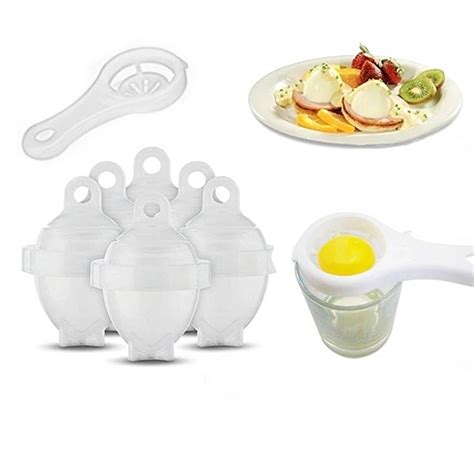 7pcs Clear Silicone Egg Maker Hard Boil Egg Cooker 6 Eggies Without