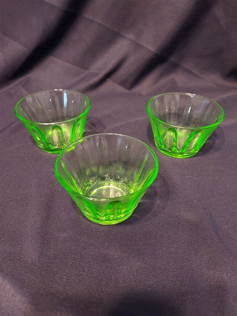 Vintage Hazel Atlas Uranium Glass Custard Cups Etsy