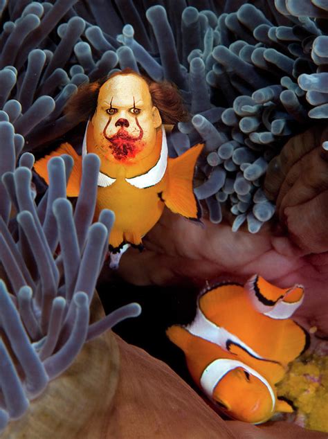 Reefmens Tops Evil Clownfish Shirt Tops Scary Clown Fish With Red