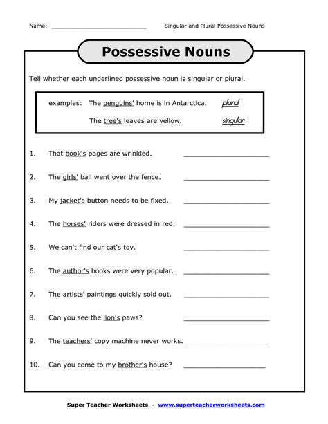 Possessive nouns show belonging or owning. 12 Best Images of Grammar Cover Worksheet - 1st Grade ...