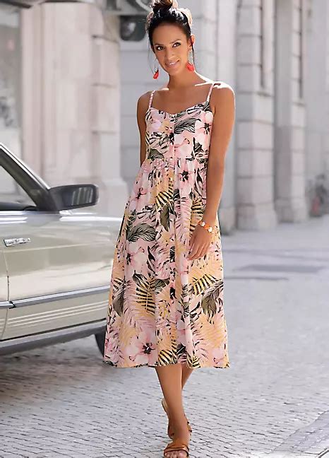 Lascana Floral Print Spaghetti Strap Summer Dress Freemans