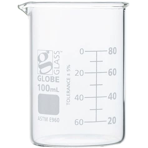 Globe Scientific 100ml Beaker Globe Glass Low Form Griffin Style12
