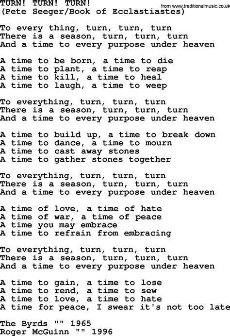 Turn Turn Turn By The Byrds Lyrics With Pdf