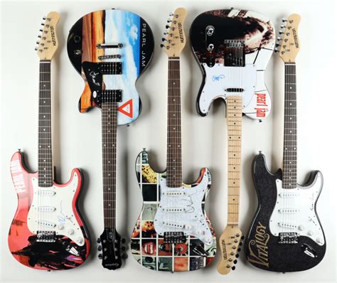 Complete Set Of 5 Pearl Jam Electric Guitars Band Signed By 5 With Eddie Vedder Stone