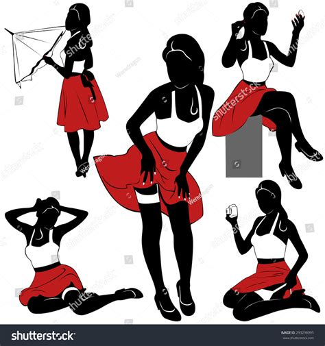 Vector Silhouettes Pin Sexy Girls On Stock Vector Royalty Free