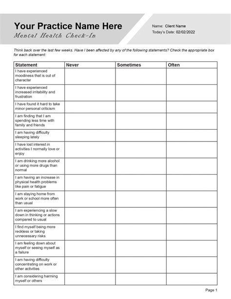 Mental Health Check In Questions Checklist Editable Fillable Printable