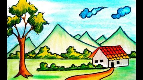Nature Scene Drawing For Kids Village Nature Scenery Drawing Easy