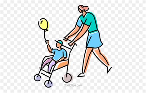 Mother Pushing Her Son In The Stroller Royalty Free Vector Clip