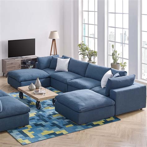 Commix Down Filled Overstuffed 6 Piece Sectional Sofa Set In Azure