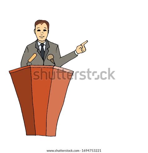 Illustration Man Speaks Behind Podium Chief Stock Vector Royalty Free