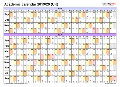 Academic Calendars 201920 Uk Free Printable Pdf Templates