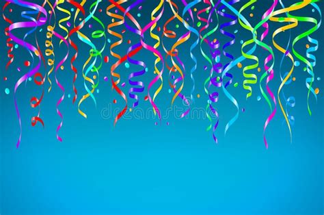 Colorful Confetti On Blue Background Celebration Template Ribbons