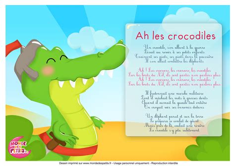 Monde des petits - Ah les crocodiles | Comptines, Comptine à imprimer